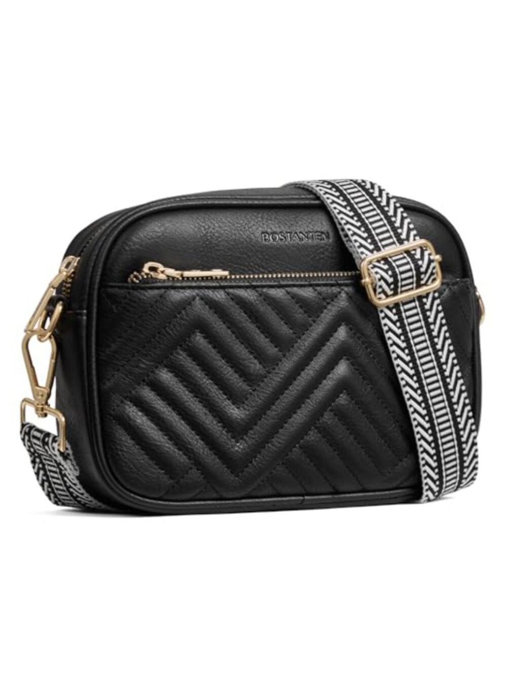 Vegan Leather Quilted Crossbody Bag with Adjustable Wide Strap, Multi-Pocket